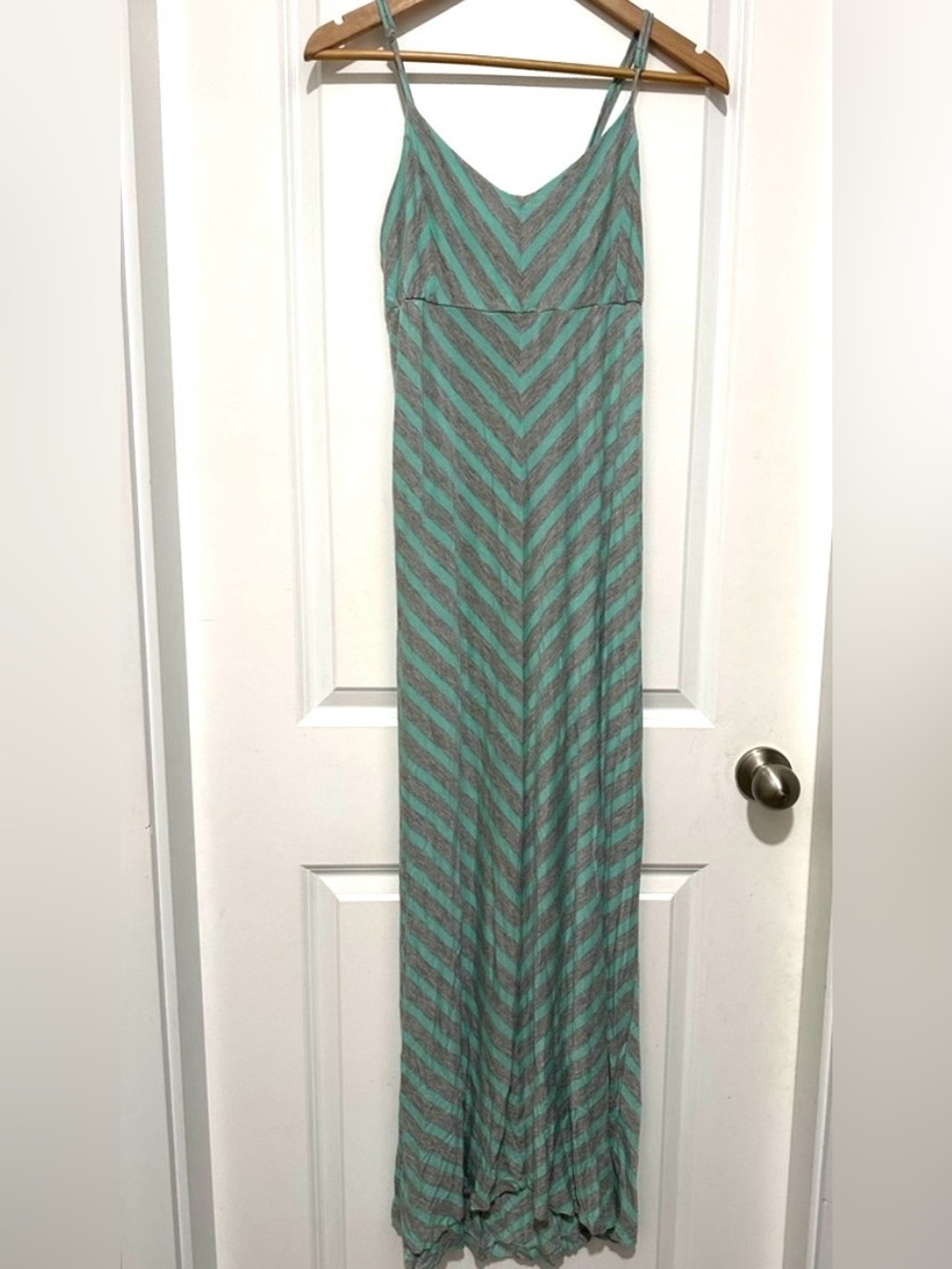 Turquoise and Gray Chevron Print Spaghetti Strap Maxi Dress  Women’s Medium